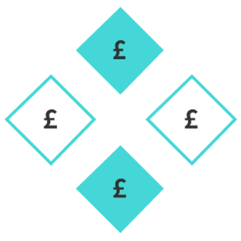 Illustration of 4 blue diamonds with pound symbols