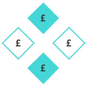 Illustration of 4 blue diamonds with pound symbols