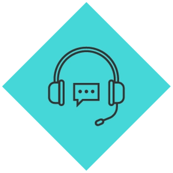 Illustration of a blue diamond with a customer care headset icon