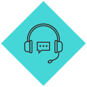 Illustration of a blue diamond with a customer care headset icon