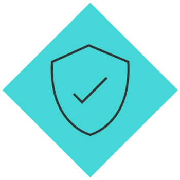 Illustration of a blue diamond with a shield and a tick symbol