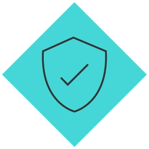 Illustration of a blue diamond with a shield and a tick symbol